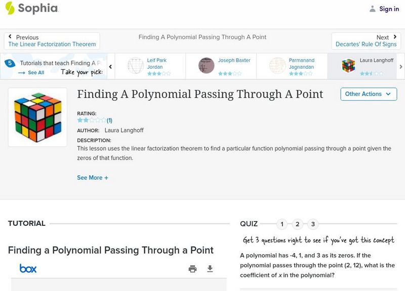 Sophia: Finding a Polynomial Passing Through a Point: Lesson 4 PPT