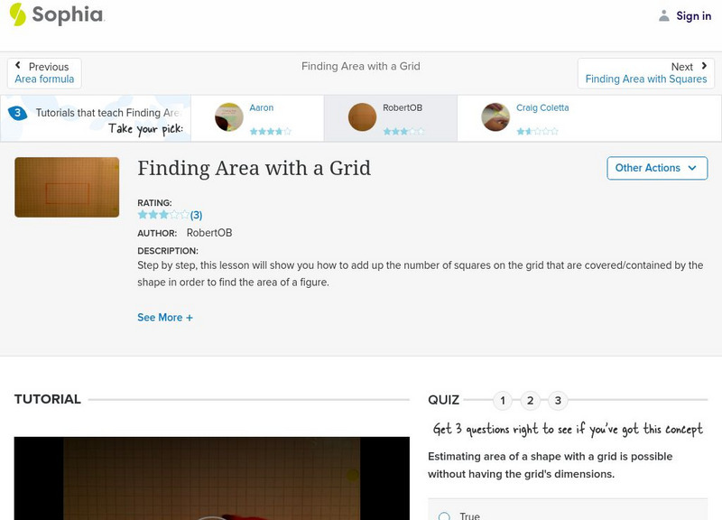 Sophia: Finding Area With a Grid: Lesson 6 Instructional Video Sophia: Finding Area With a Grid: Lesson 6 Instructional Video