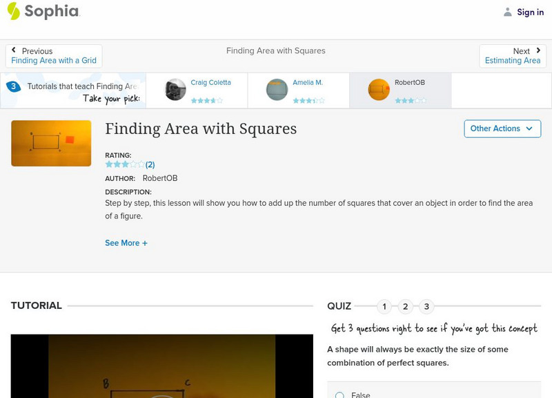 Sophia: Finding Area With Squares: Lesson 7 Instructional Video Sophia: Finding Area With Squares: Lesson 7 Instructional Video