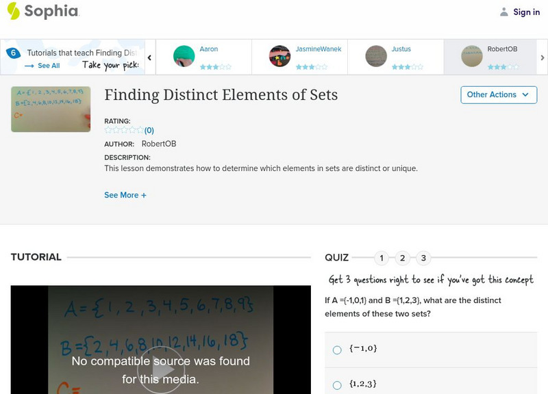 Sophia: Finding Distinct Elements of Sets: Lesson 10 Instructional Video