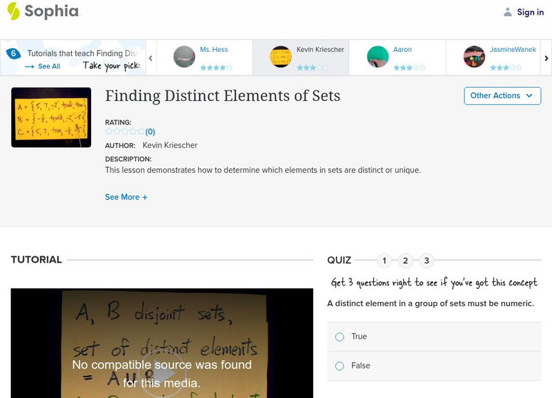 Sophia: Finding Distinct Elements of Sets: Lesson 2 Instructional Video