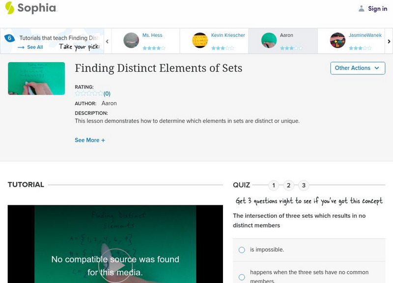 Sophia: Finding Distinct Elements of Sets: Lesson 3 Instructional Video
