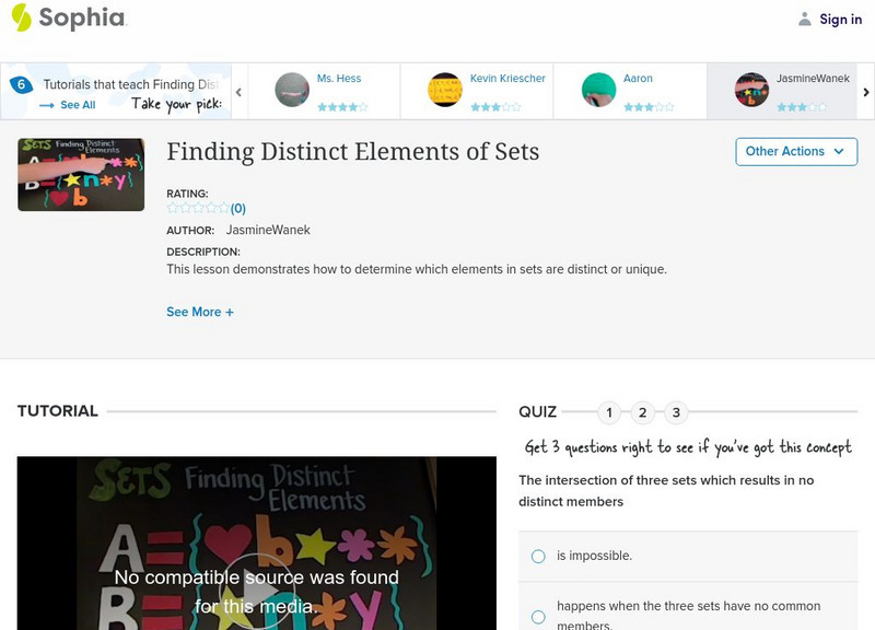 Sophia: Finding Distinct Elements of Sets: Lesson 4 Instructional Video