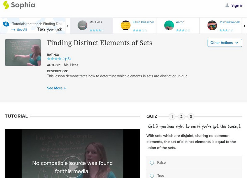 Sophia: Finding Distinct Elements of Sets: Lesson 1 Instructional Video