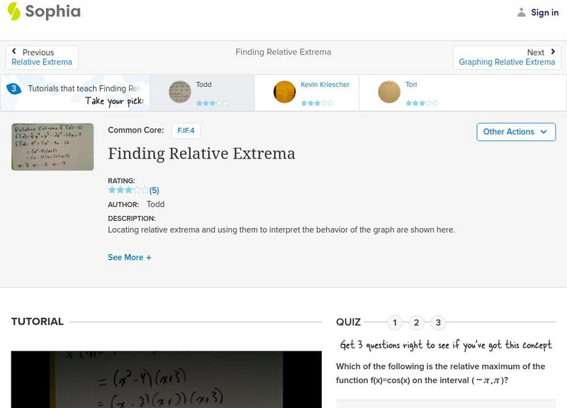 Sophia: Finding Relative Extrema: Lesson 3 Instructional Video