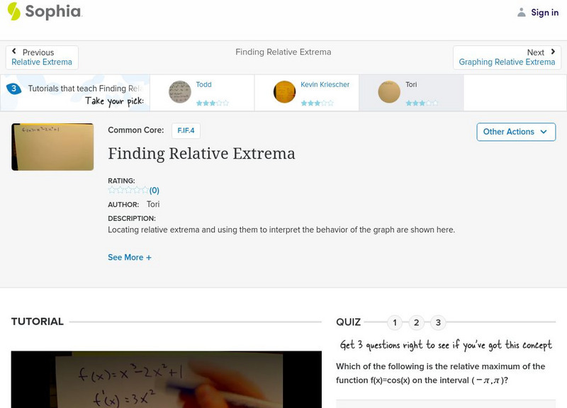 Sophia: Finding Relative Extrema: Lesson 4 Instructional Video