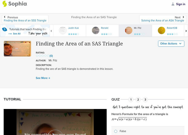 Sophia: Finding the Area of an Sas Triangle: Lesson 4 Instructional Video