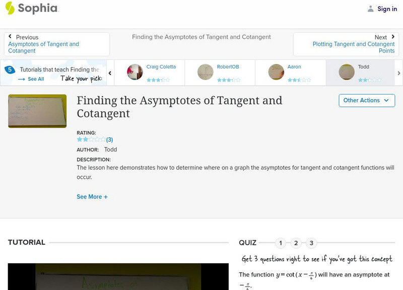 Sophia: Finding the Asymptotes of Tangent and Cotangent: Lesson 2 Instructional Video
