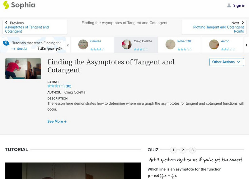 Sophia: Finding the Asymptotes of Tangent and Cotangent: Lesson 5 Instructional Video