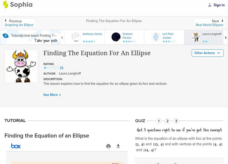 Sophia: Finding the Equation for an Ellipse: Lesson 1 PPT Sophia: Finding the Equation for an Ellipse: Lesson 1 PPT