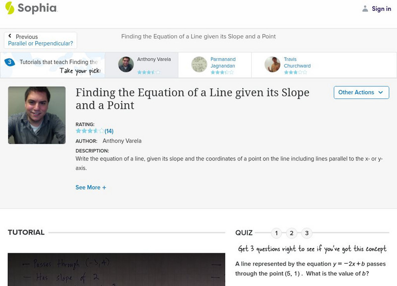 Sophia: Finding the Equation of a Line Given Its Slope and a Point: Lesson 1 Instructional Video Sophia: Finding the Equation of a Line Given Its Slope and a Point: Lesson 1 Instructional Video