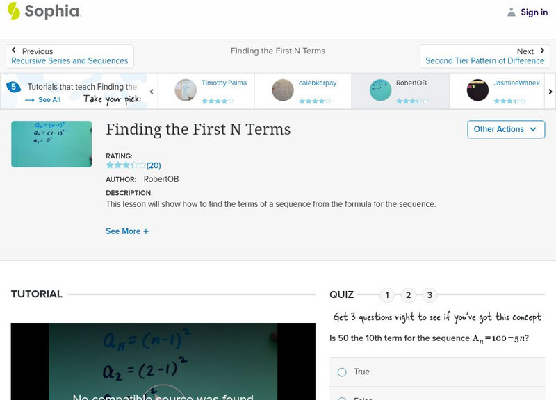 Sophia: Finding the First N Terms: Lesson 5 Instructional Video