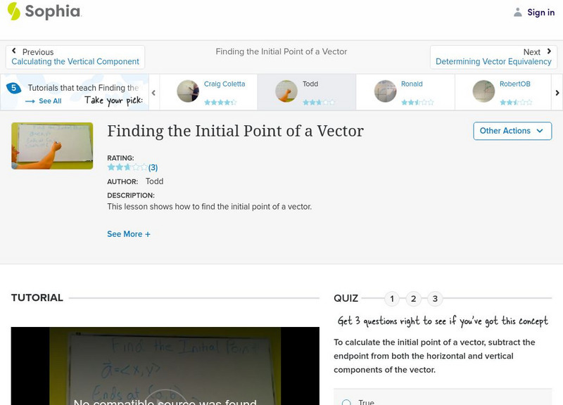 Sophia: Finding the Initial Point of a Vector: Lesson 2 Instructional Video