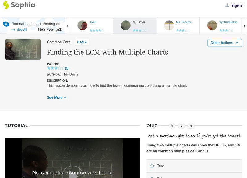Sophia: Finding the Lcm With Multiple Charts: Lesson 13 Instructional Video
