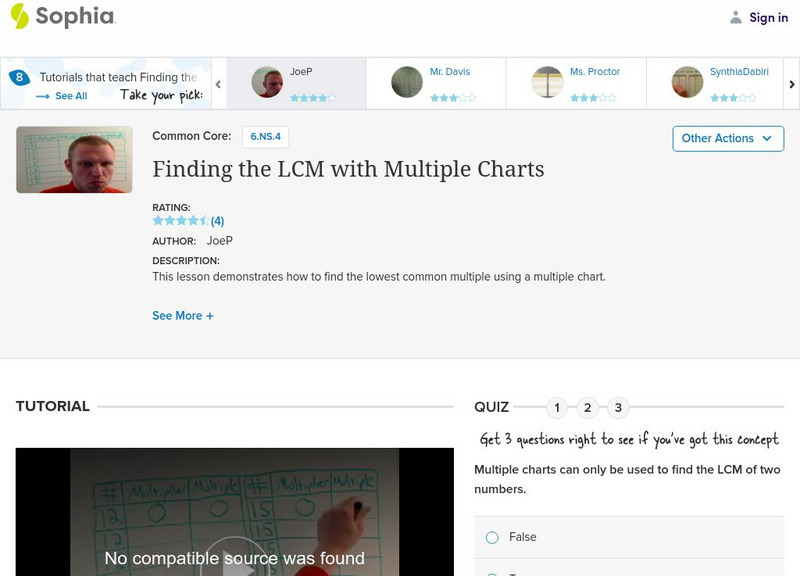 Sophia: Finding the Lcm With Multiple Charts: Lesson 7 Instructional Video