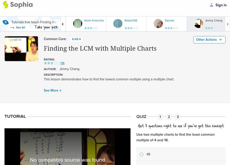 Sophia: Finding the Lcm With Multiple Charts: Lesson 1 Instructional Video