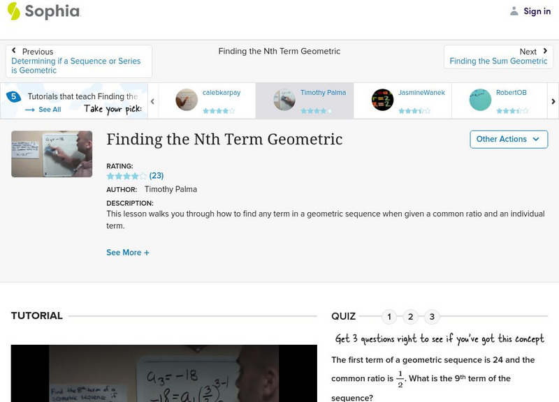 Sophia: Algebra 2: Finding the Nth Term Geometric: Lesson 10 Instructional Video