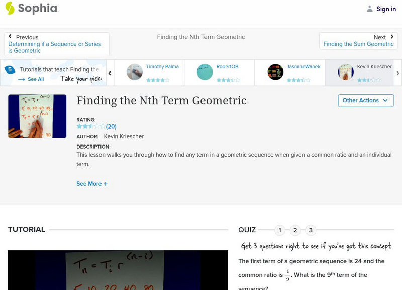 Sophia: Finding the Nth Term Geometric: Lesson 2 Instructional Video
