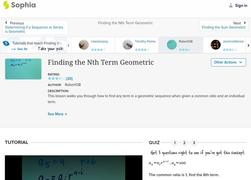 Sophia: Finding the Nth Term Geometric: Lesson 5 Instructional Video