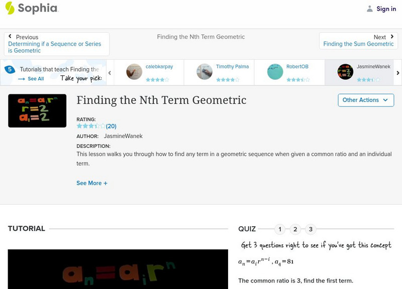 Sophia: Finding the Nth Term Geometric: Lesson 7 Instructional Video