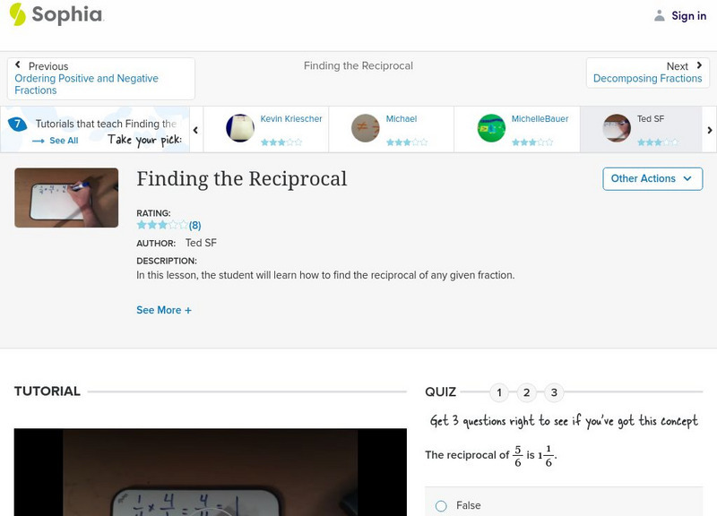 Sophia: Finding the Reciprocal: Lesson 8 Instructional Video