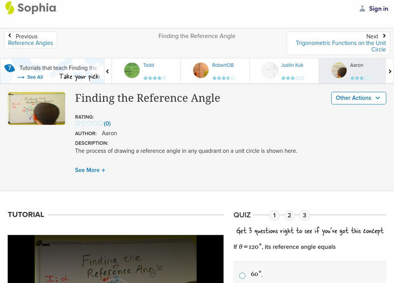Sophia: Finding the Reference Angle: Lesson 7 Instructional Video Sophia: Finding the Reference Angle: Lesson 7 Instructional Video