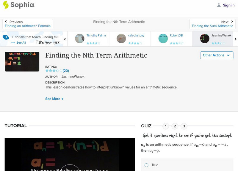 Sophia: Finding the Nth Term Arithmetic: Lesson 7 Instructional Video