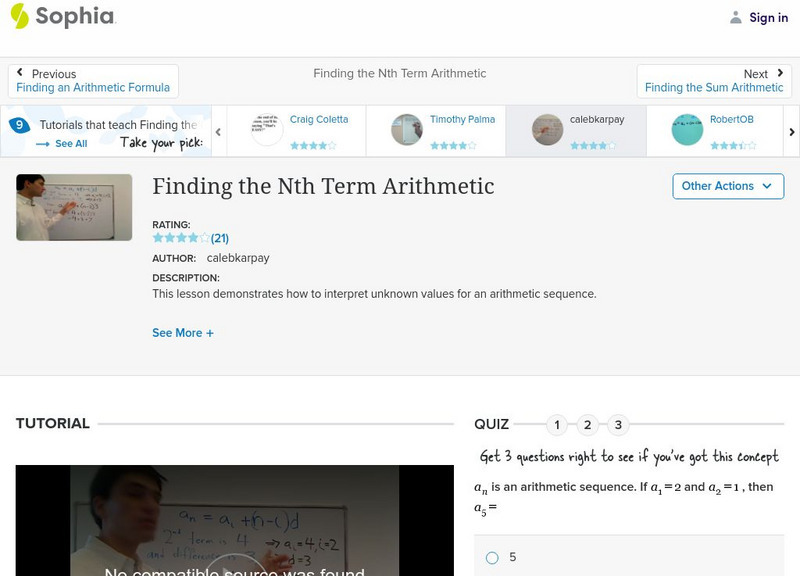Sophia: Finding the Nth Term Arithmetic: Lesson 8 Instructional Video