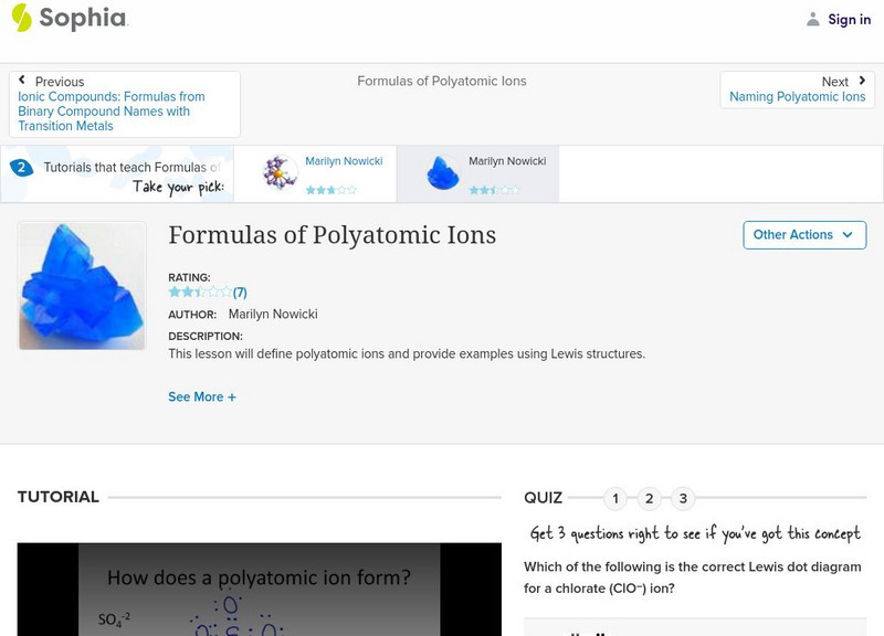 Sophia: Formulas of Polyatomic Ions: Lesson 2 Instructional Video