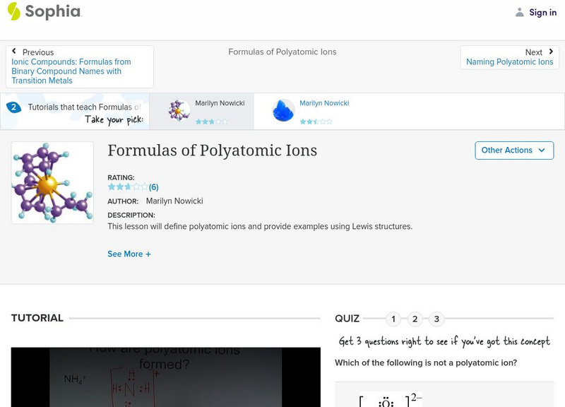 Sophia: Formulas of Polyatomic Ions: Lesson 1 Instructional Video