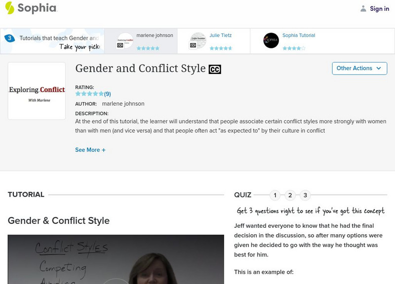 Sophia: Gender and Conflict Style: Lesson 1 Instructional Video Sophia: Gender and Conflict Style: Lesson 1 Instructional Video
