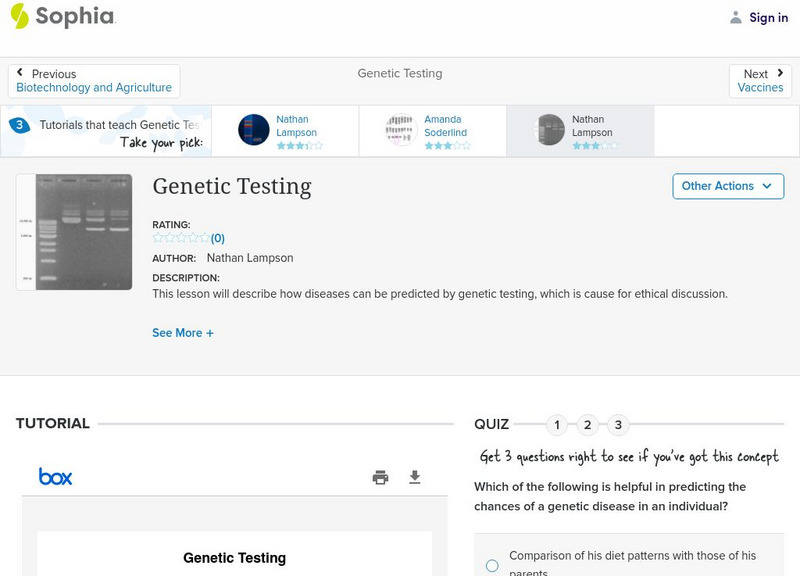 Sophia: Genetic Testing: Lesson 3 PPT Sophia: Genetic Testing: Lesson 3 PPT