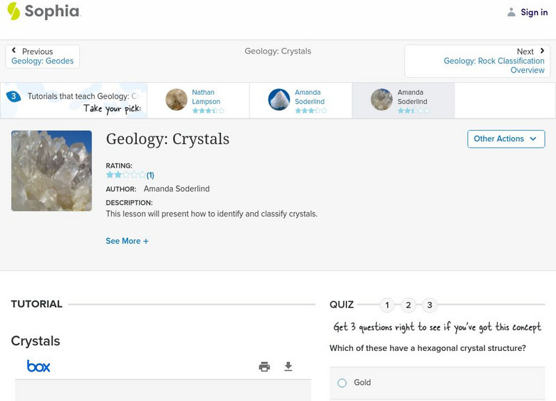 Sophia: Geology: Crystals: Lesson 1 PPT Sophia: Geology: Crystals: Lesson 1 PPT