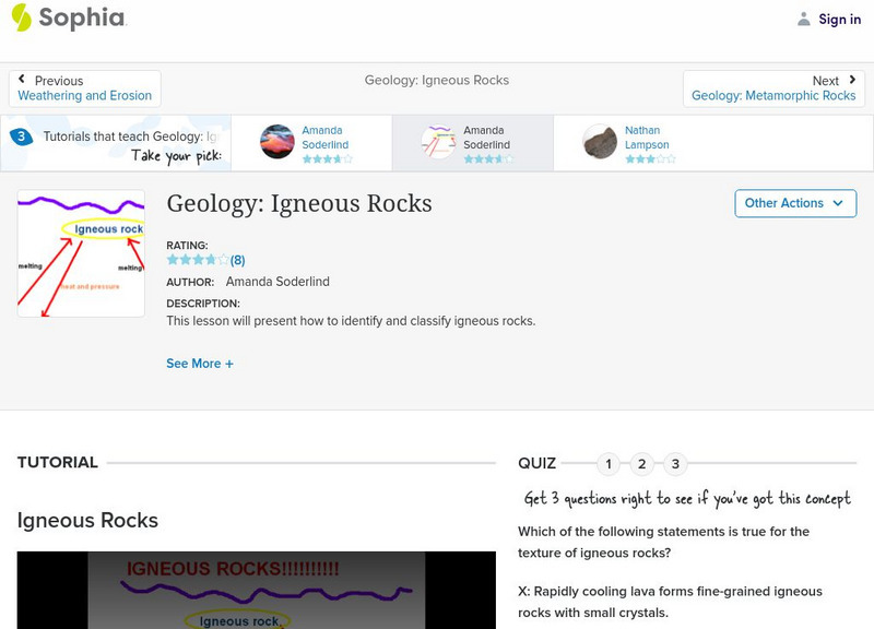 Sophia: Geology: Igneous Rocks: Lesson 1 Instructional Video