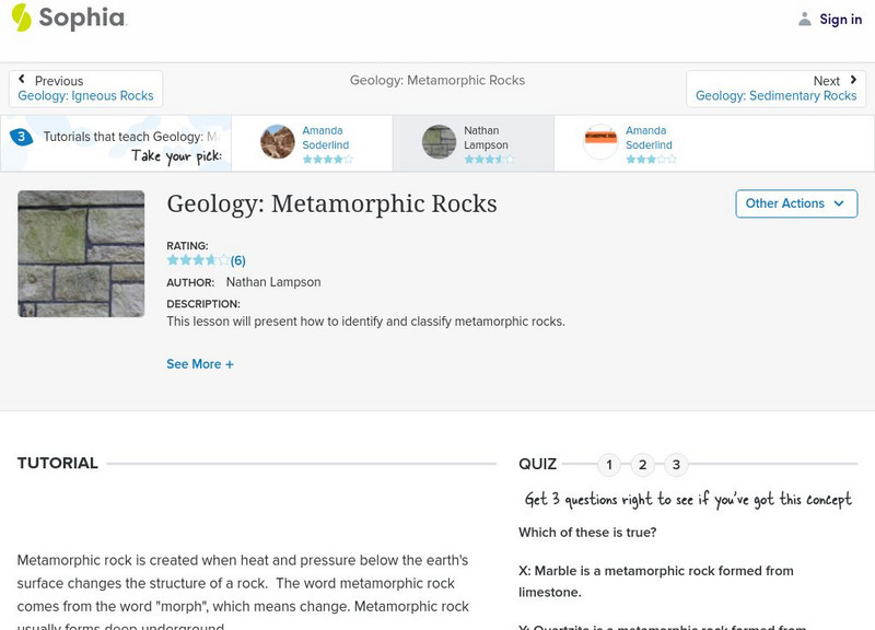 Sophia: Geology: Metamorphic Rocks: Lesson 2 Instructional Video