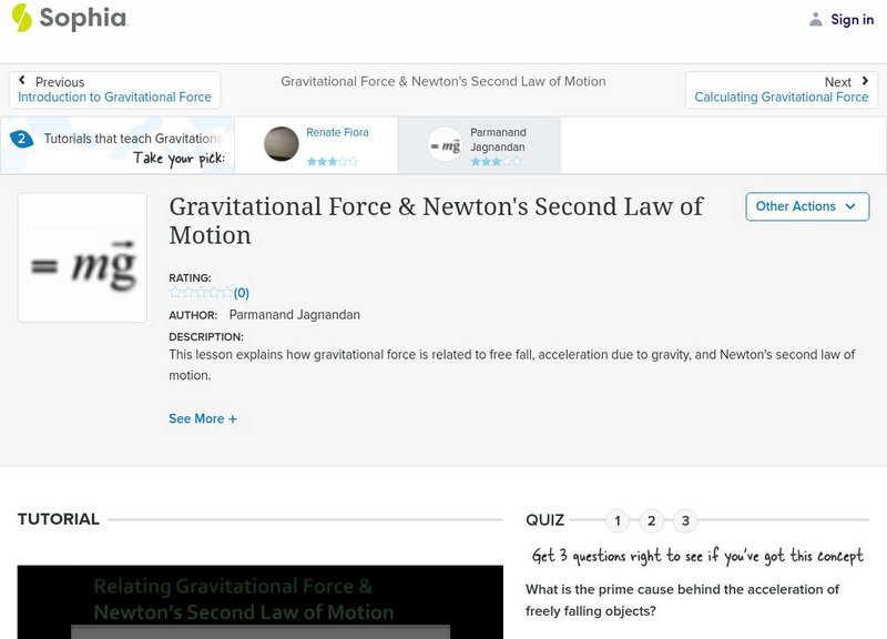Sophia: Gravitational Force & Newton's Second Law of Motion Unit Plan Sophia: Gravitational Force & Newton's Second Law of Motion Unit Plan