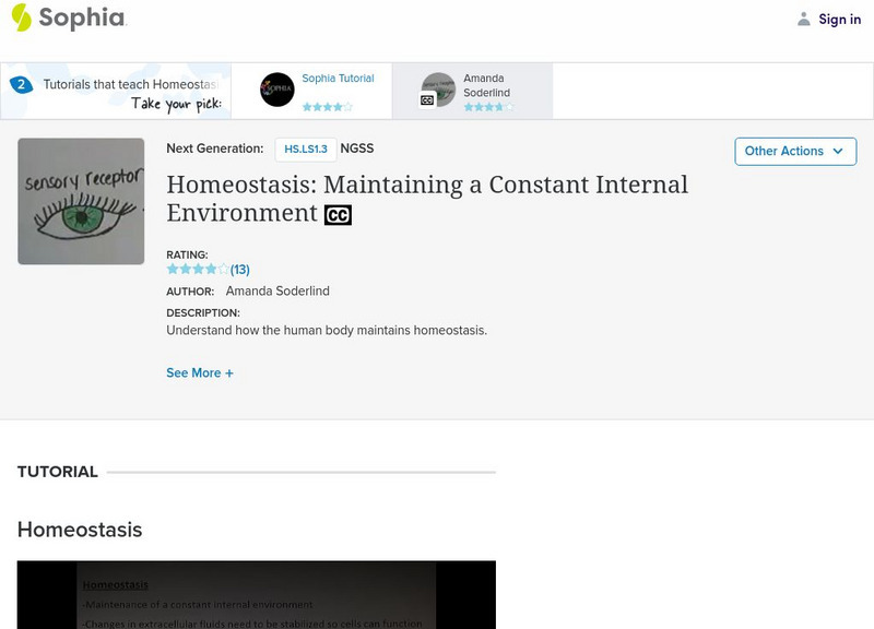 Sophia: Homeostasis: Maintaining a Constant Internal Environment Instructional Video Sophia: Homeostasis: Maintaining a Constant Internal Environment Instructional Video