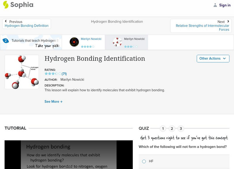 Sophia: Hydrogen Bonding Identification: Lesson 1 Unit Plan Sophia: Hydrogen Bonding Identification: Lesson 1 Unit Plan