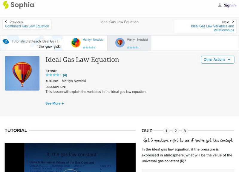 Sophia: Ideal Gas Law Equation: Lesson 2 Instructional Video
