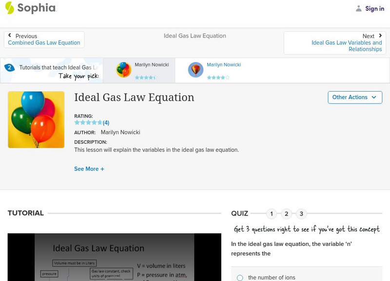 Sophia: Ideal Gas Law Equation: Lesson 1 Unit Plan Sophia: Ideal Gas Law Equation: Lesson 1 Unit Plan