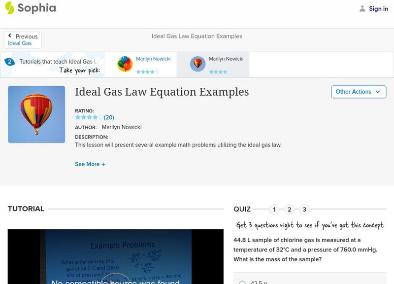 Sophia: Ideal Gas Law Equation Examples: Lesson 2 Instructional Video