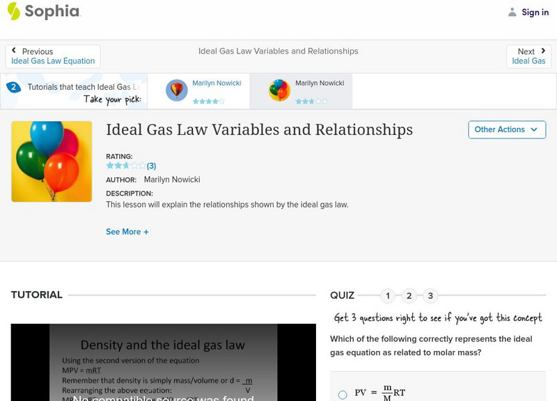 Sophia: Ideal Gas Law Variables and Relationships: Lesson 1 Unit Plan Sophia: Ideal Gas Law Variables and Relationships: Lesson 1 Unit Plan