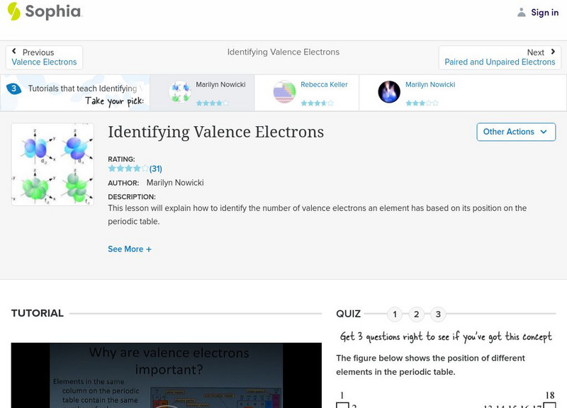 Sophia: Identifying Valence Electrons: Lesson 1 Instructional Video