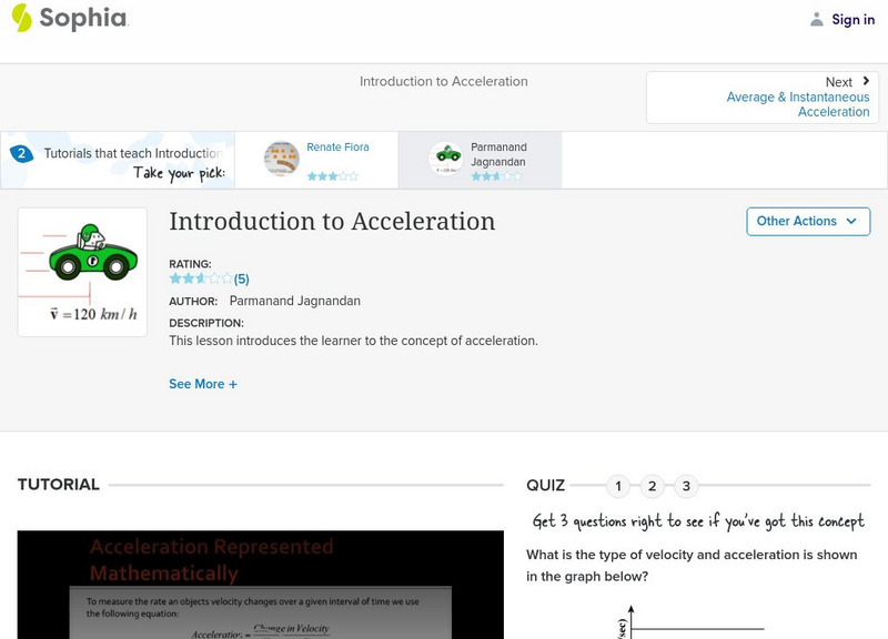 Sophia: Introduction to Acceleration: Lesson 2 Unit Plan