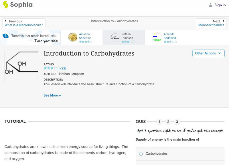 Sophia: Introduction to Carbohydrates: Lesson 2 Unit Plan Sophia: Introduction to Carbohydrates: Lesson 2 Unit Plan
