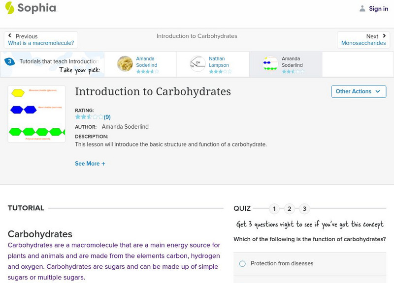 Sophia: Introduction to Carbohydrates: Lesson 1 Unit Plan Sophia: Introduction to Carbohydrates: Lesson 1 Unit Plan
