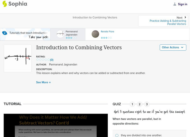 Sophia: Introduction to Combining Vectors: Lesson 1 Unit Plan Sophia: Introduction to Combining Vectors: Lesson 1 Unit Plan