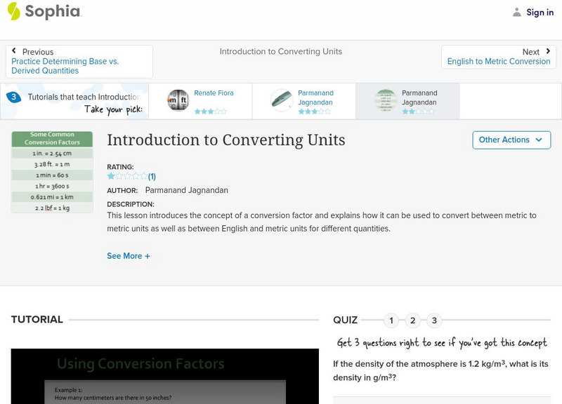 Sophia: Introduction to Converting Units: Lesson 1 Unit Plan Sophia: Introduction to Converting Units: Lesson 1 Unit Plan