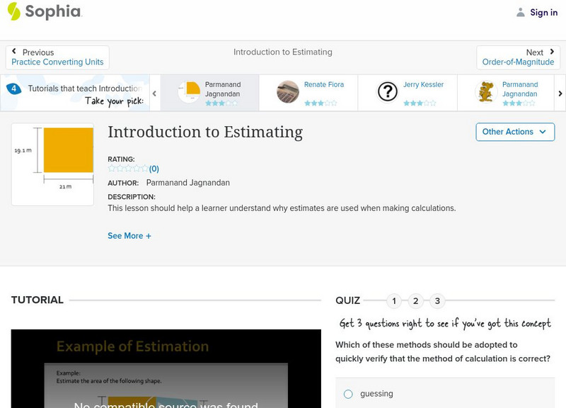 Sophia: Introduction to Estimating: Lesson 1 Unit Plan Sophia: Introduction to Estimating: Lesson 1 Unit Plan