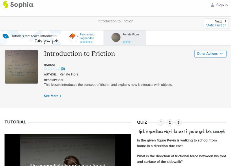 Sophia: Introduction to Friction: Lesson 2 Instructional Video